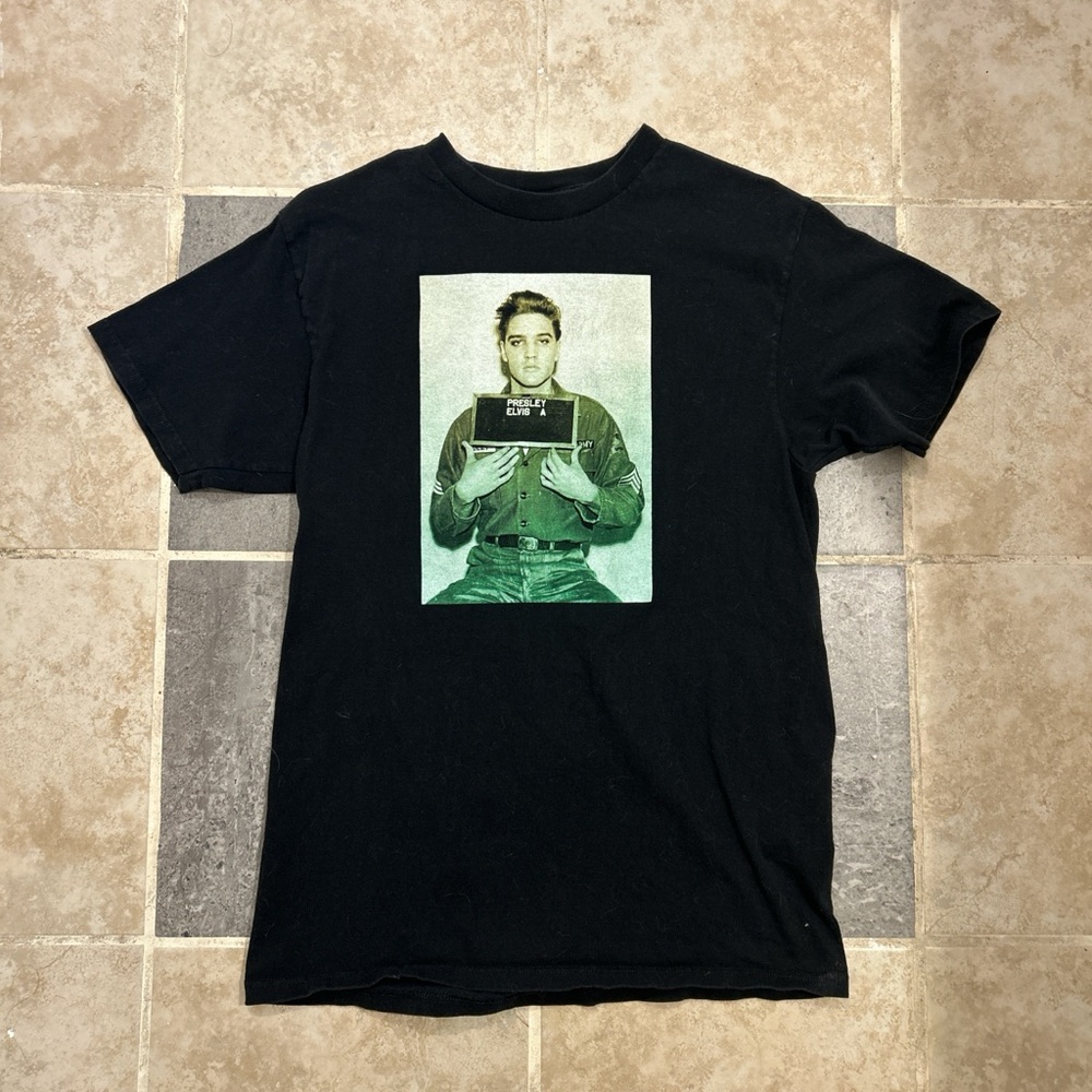 ELVIS Black Graphic Tee with Green Print